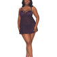 Eyelash Lace & Stretch Mesh Babydoll Set with Strappy Rhinestone Neckline