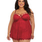 Eyelash Lace & Stretch Mesh Babydoll Set with Strappy Rhinestone Neckline