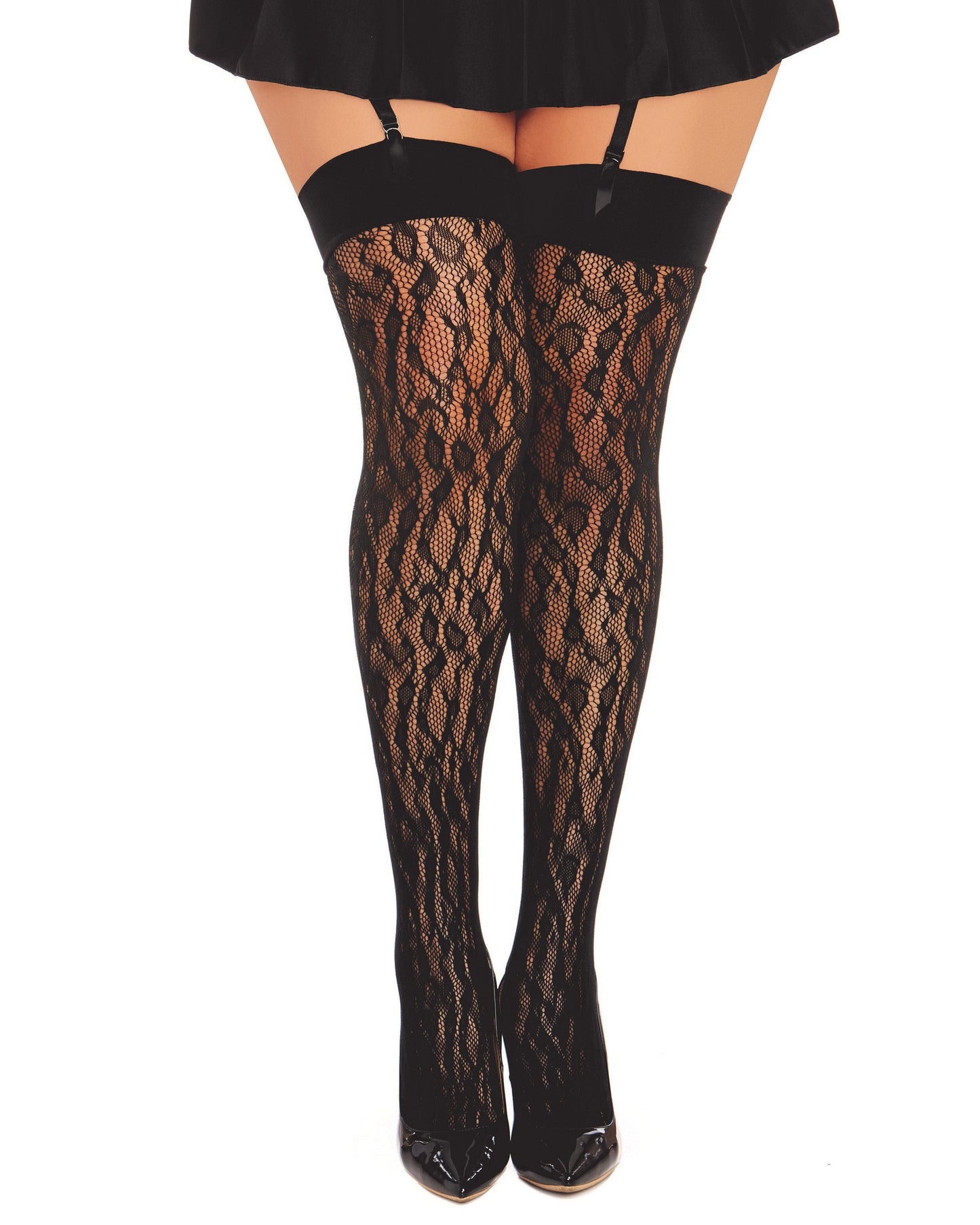 Fishnet Thigh High Stockings with Knitted Leopard Design