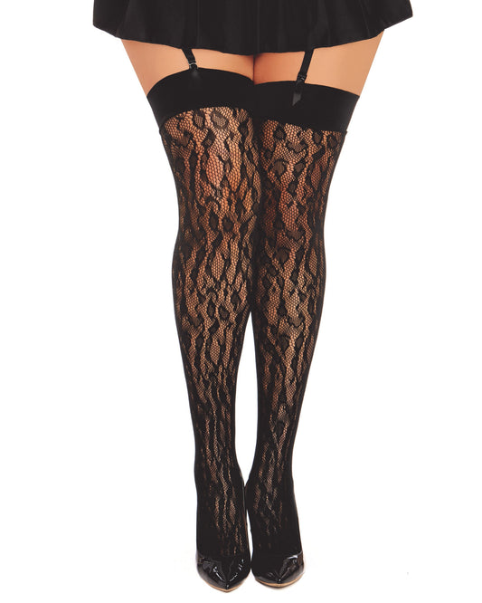 Fishnet Thigh High Stockings with Knitted Leopard Design