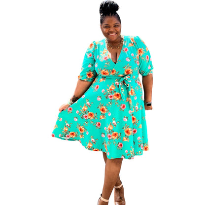 Floral A Line Flare Dress With Belt