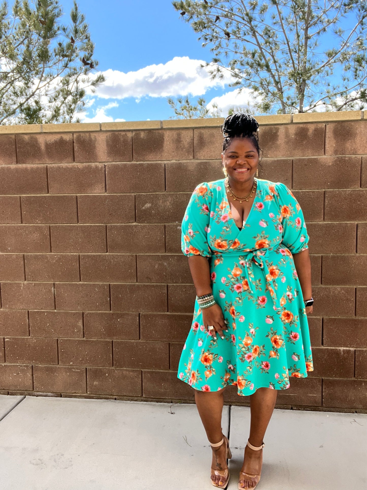 Floral A Line Flare Dress With Belt