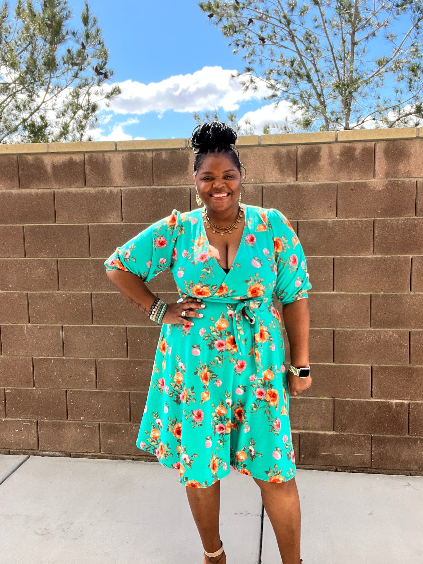 Floral A Line Flare Dress With Belt