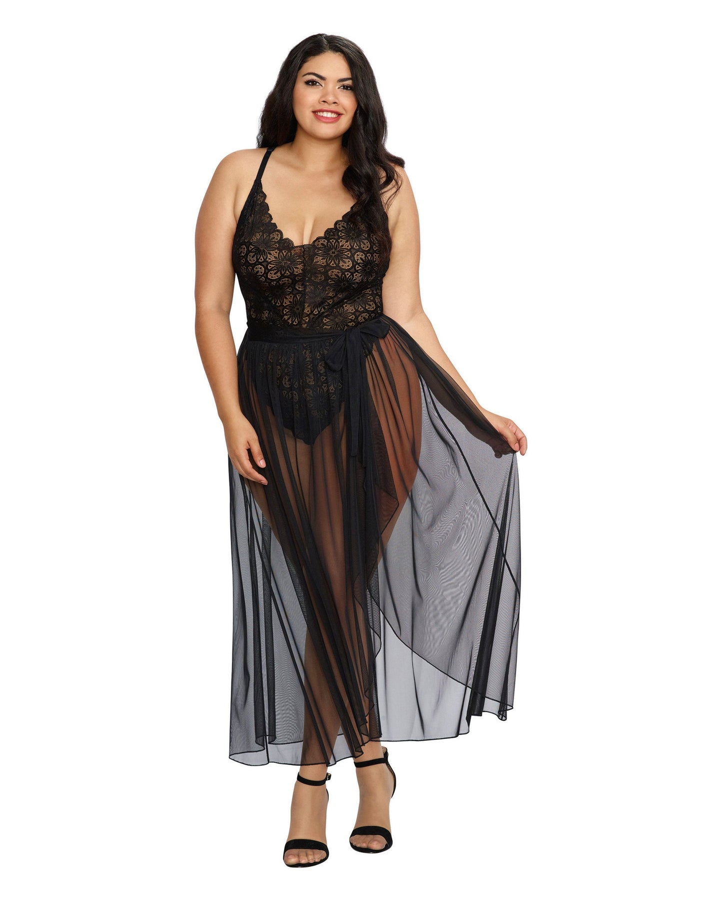 Mosaic Lace Teddy & Sheer Skirt