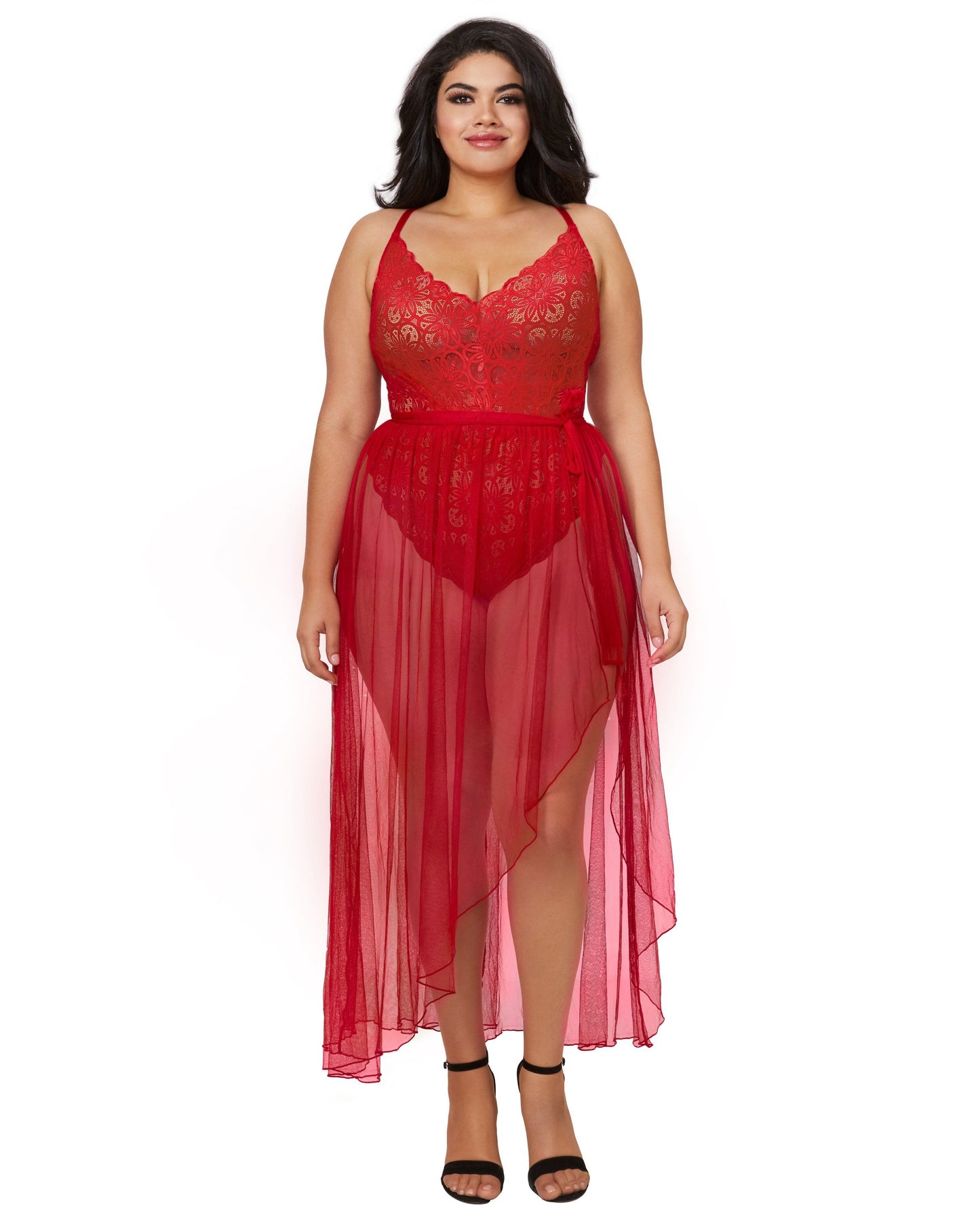 Mosaic Lace Teddy & Sheer Skirt