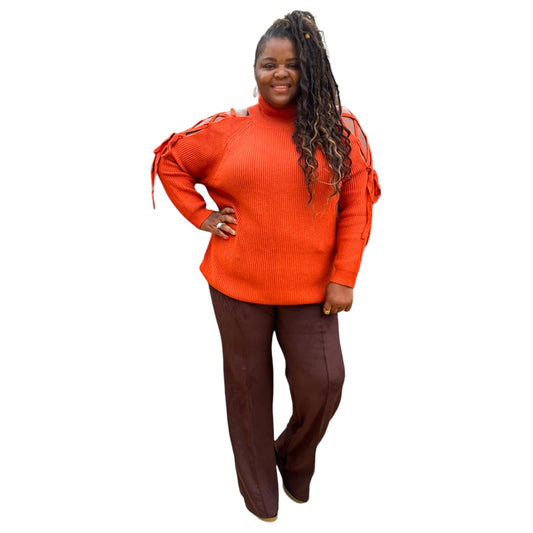 Rust Turtles Neck Cutout Long Sleeve Sweater