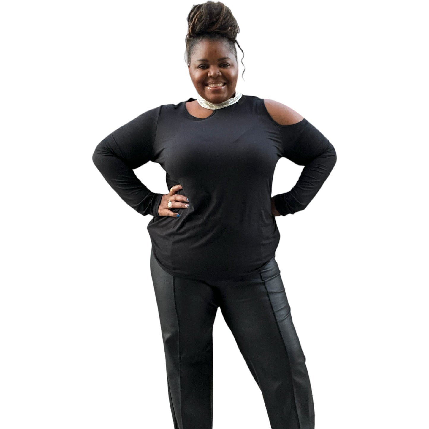 Silver Trim Mockneck Top