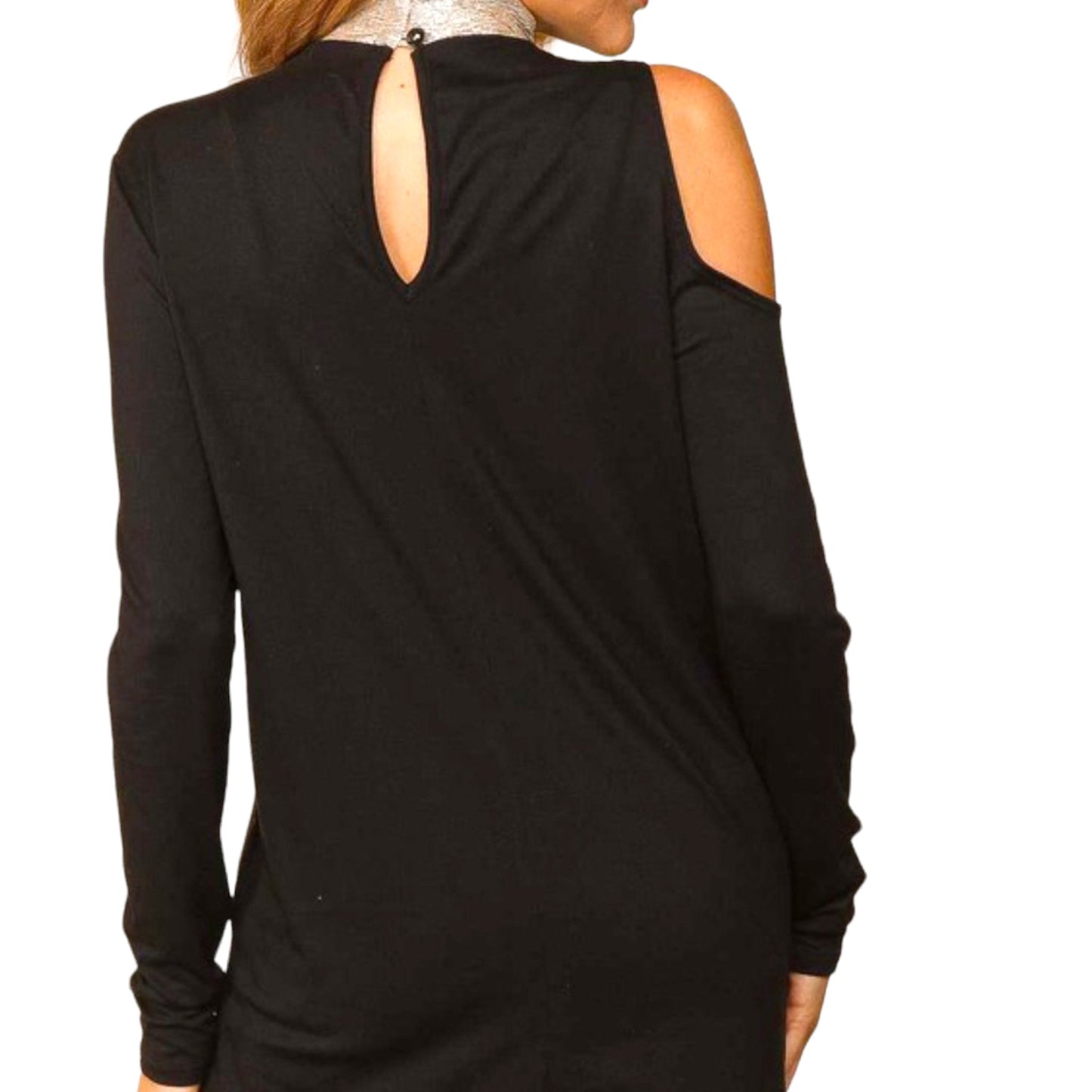 Silver Trim Mockneck Top