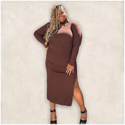 Turtle Neck High Slit Maxi Dress