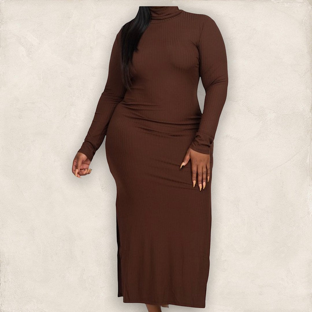 Turtle Neck High Slit Maxi Dress