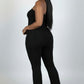 Ultra-fine Ribbed Slit Tube Top & High-waist Flare Pants Set