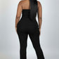 Ultra-fine Ribbed Slit Tube Top & High-waist Flare Pants Set