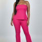 Ultra-fine Ribbed Slit Tube Top & High-waist Flare Pants Set