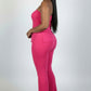 Ultra-fine Ribbed Slit Tube Top & High-waist Flare Pants Set