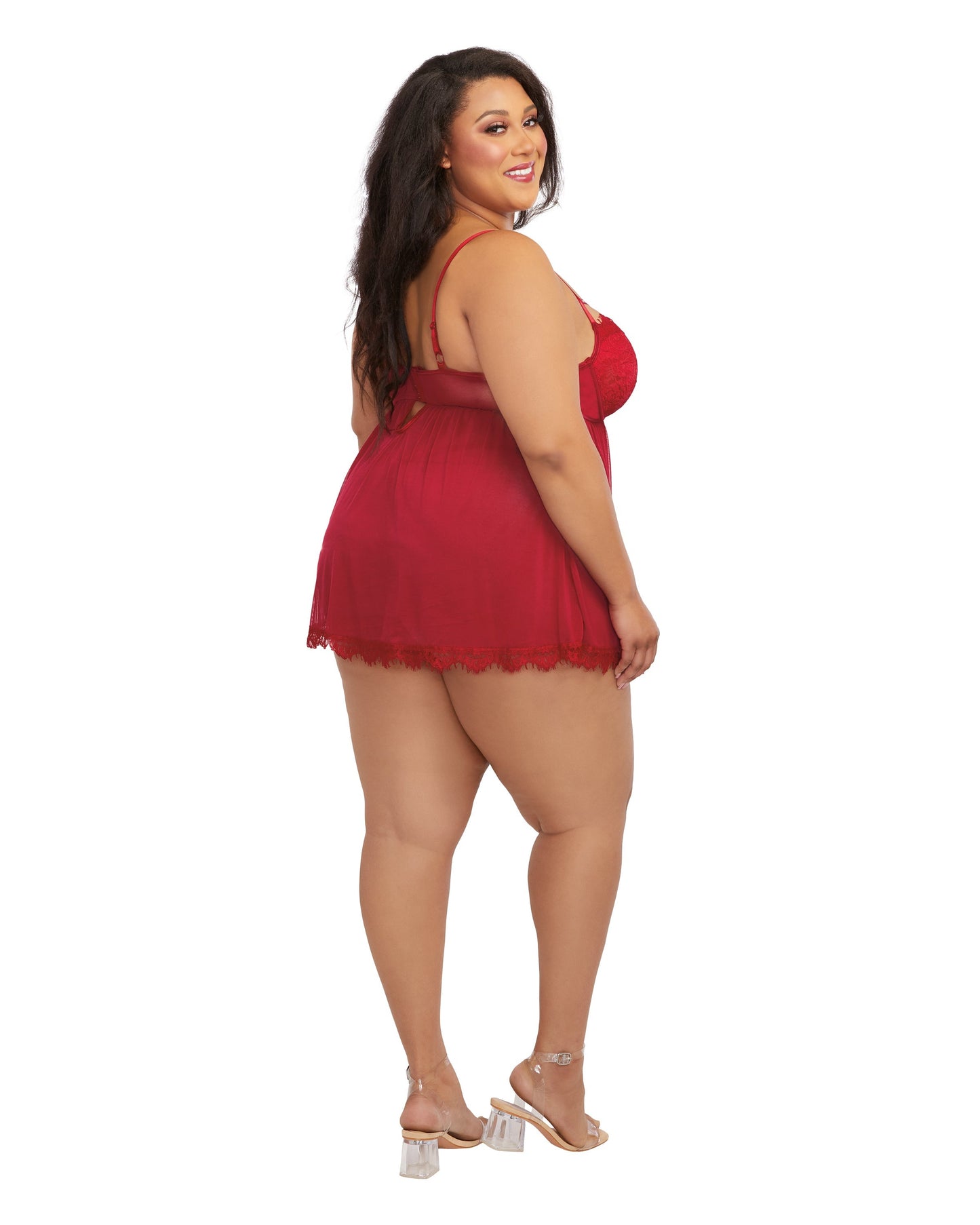 Underwire Push Up Cup Babydoll with Stretch Mesh Skirt
