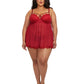 Underwire Push Up Cup Babydoll with Stretch Mesh Skirt