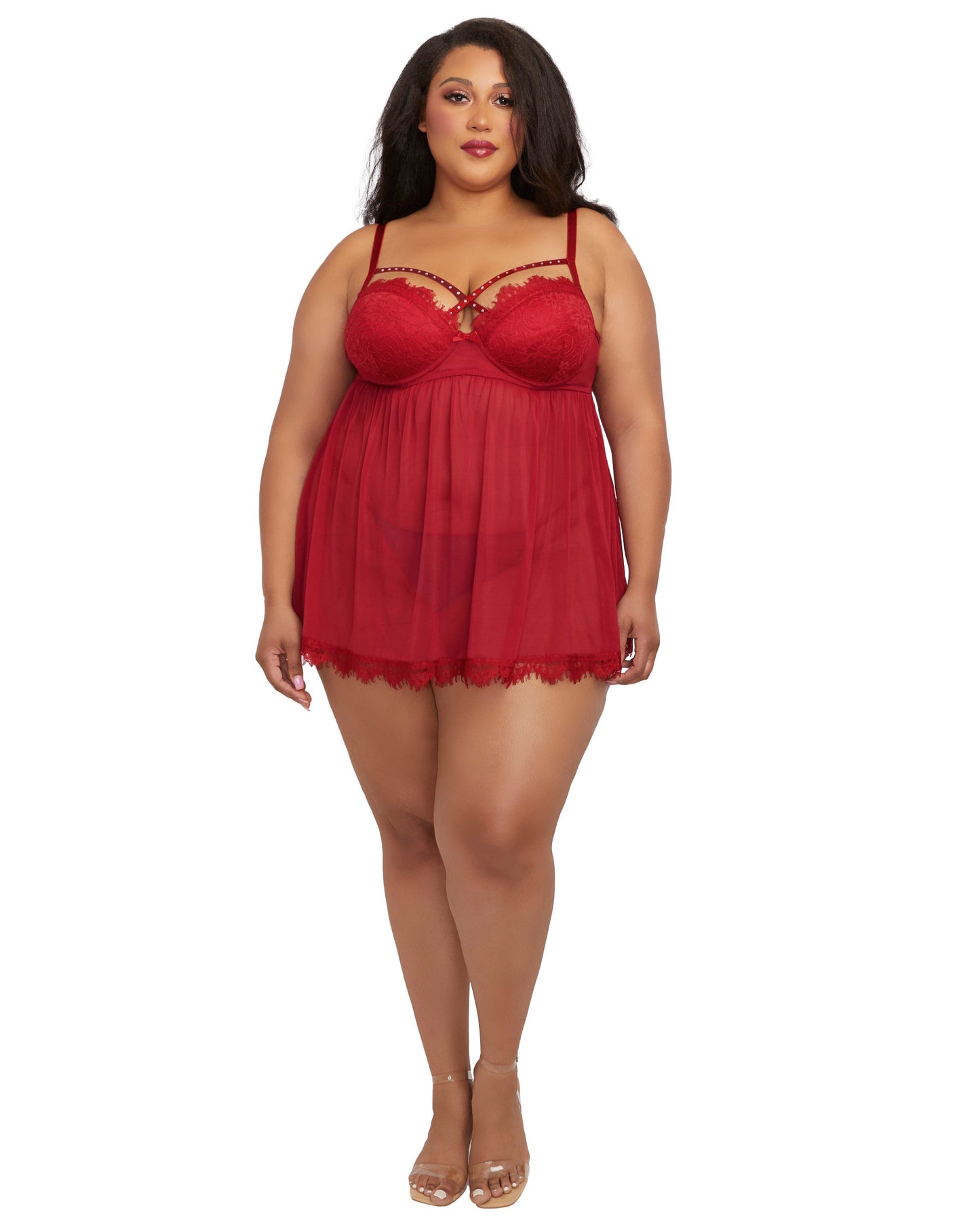Underwire Push Up Cup Babydoll with Stretch Mesh Skirt