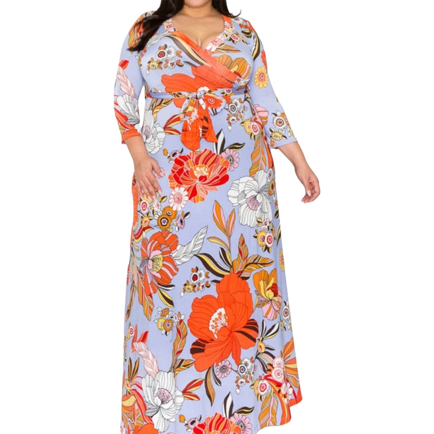 Vibrant Floral Faux Wrap Maxi Dress