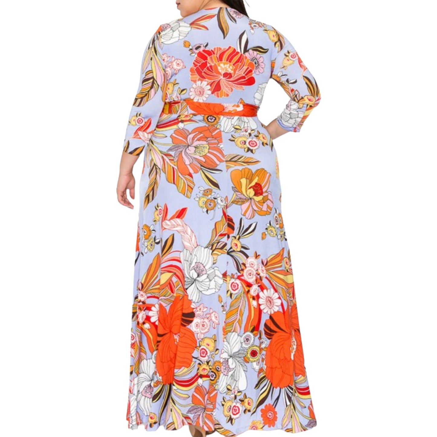 Vibrant Floral Faux Wrap Maxi Dress