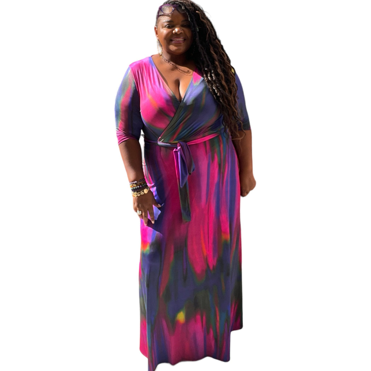 Vibrant Purple Faux Wrap Maxi Dress