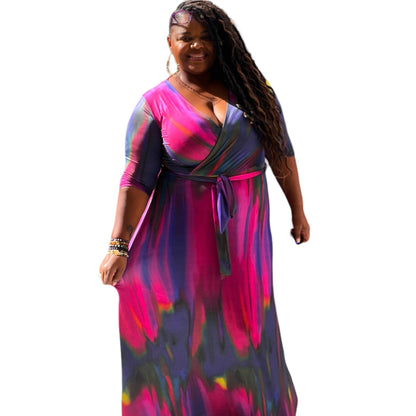 Vibrant Purple Faux Wrap Maxi Dress