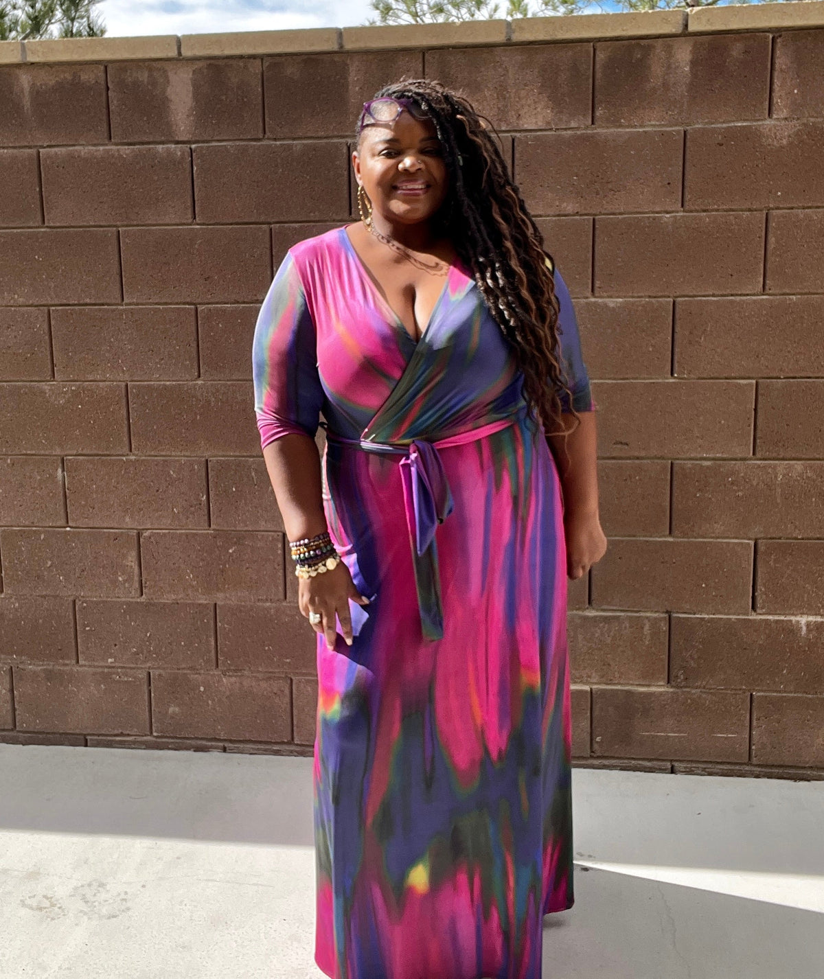 Vibrant Purple Faux Wrap Maxi Dress