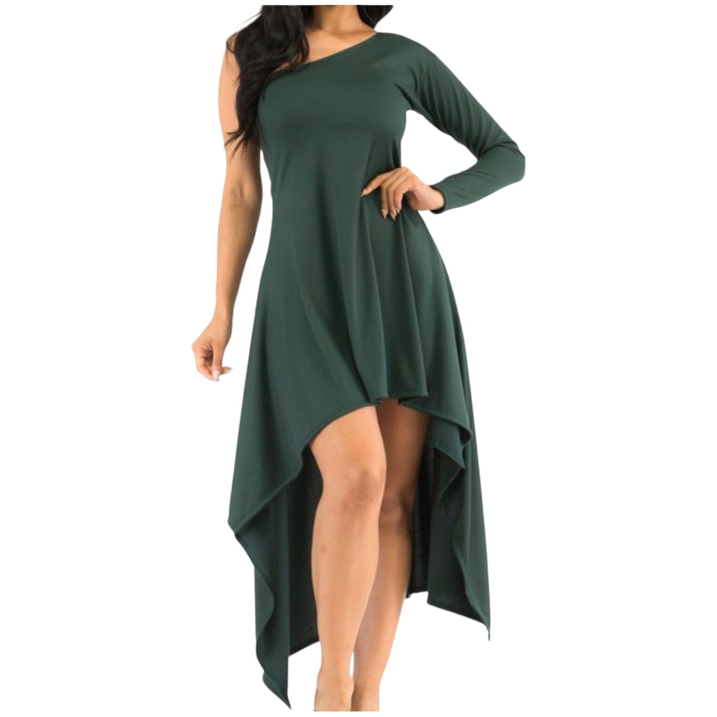 Emerald Green One Shoulder Dress