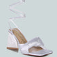 Pristine Satin Strap Triangular Block Heel Sandals
