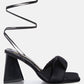 Pristine Satin Strap Triangular Block Heel Sandals