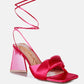 Pristine Satin Strap Triangular Block Heel Sandals