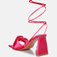 Pristine Satin Strap Triangular Block Heel Sandals