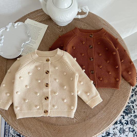 Solid Color Fur-Ball Patched Design Cardigan