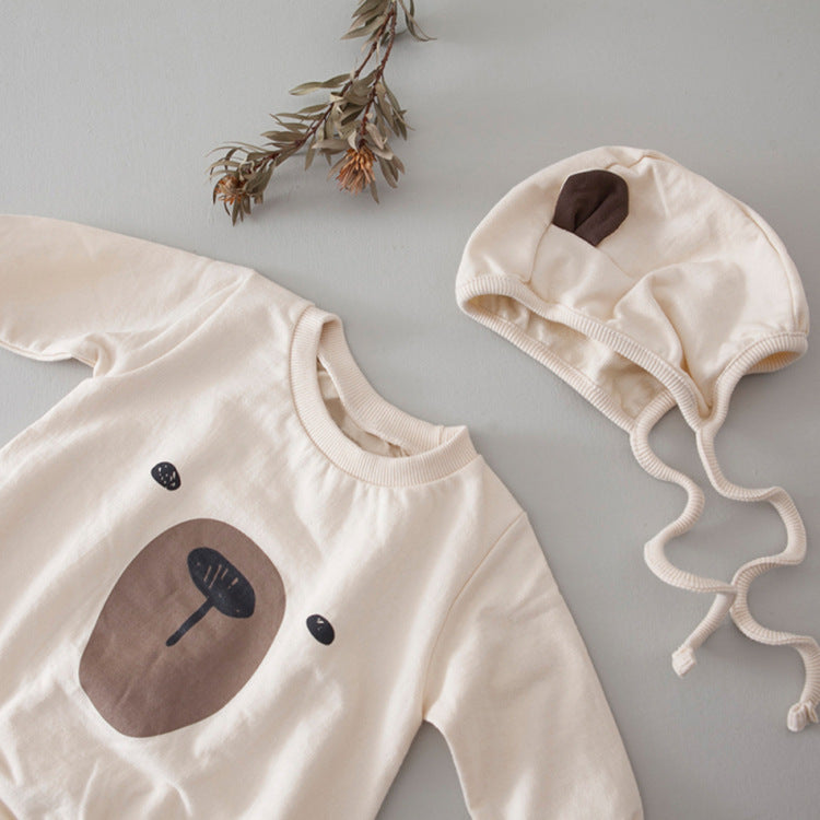 1pcs Cartoon Bear Graphic Simple Style Crotchets Jumpsuit