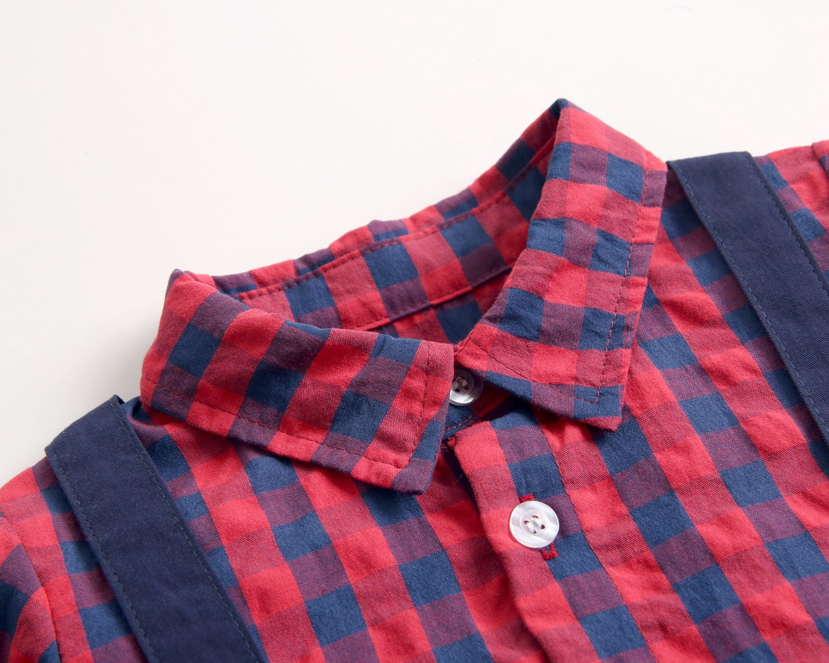 1pcs Plaid Pattern False 1 Pieces Design Lapel Bodysuit Onesies