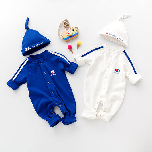 1pcs Solid Color Contrast Tape Design Pure Cotton Romper Jumpsuit