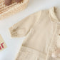 3D Cartoon Bear Patched Design Corduroy Fabric Button Front Romper