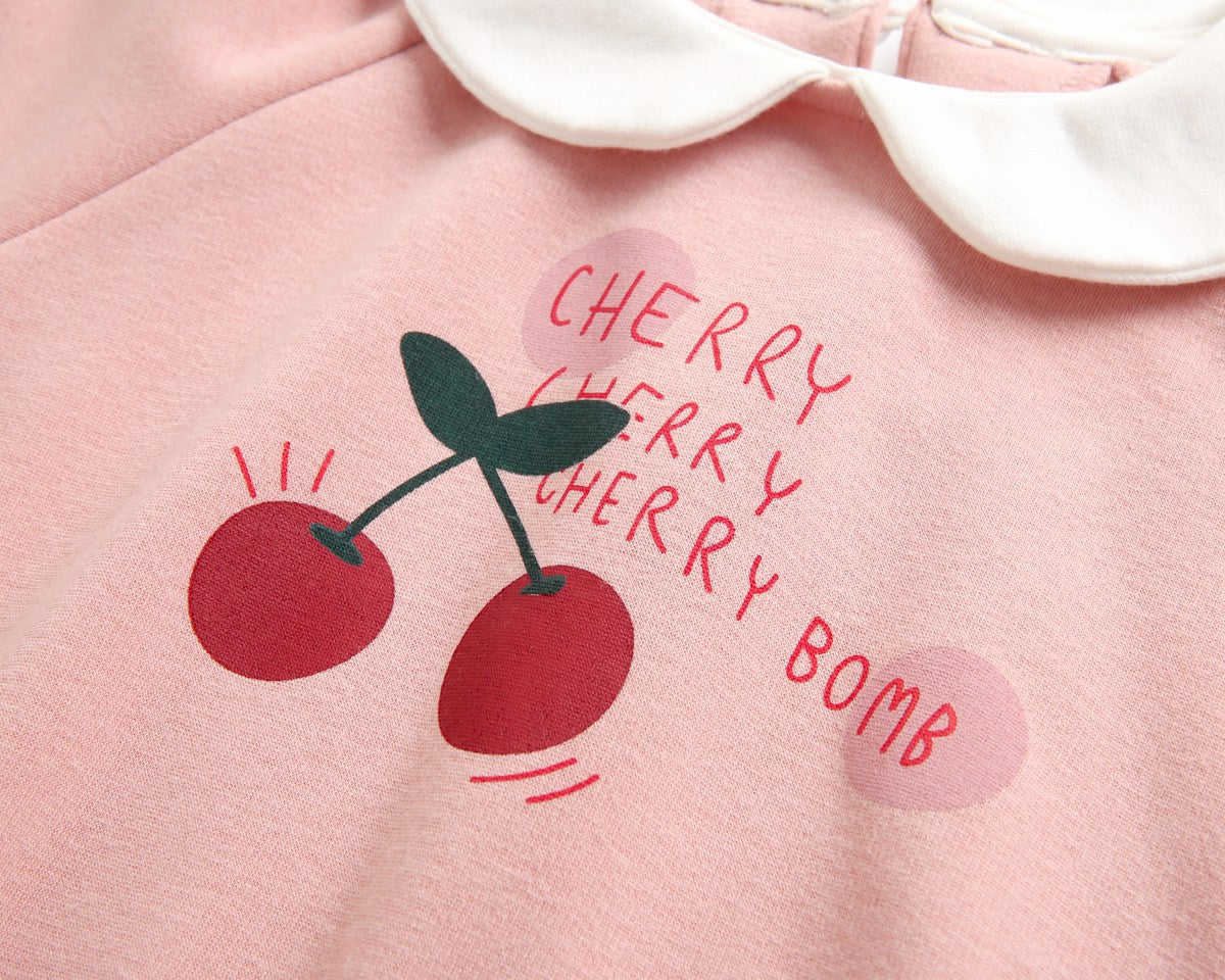 1pcs Cherry & Slogan Pattern Doll Neck Longsleeve Onesies