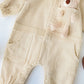 3D Cartoon Bear Patched Design Corduroy Fabric Button Front Romper