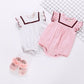 1pcs Contrast Tape Patched Frill Trim Sleeveless Onesies & Hat