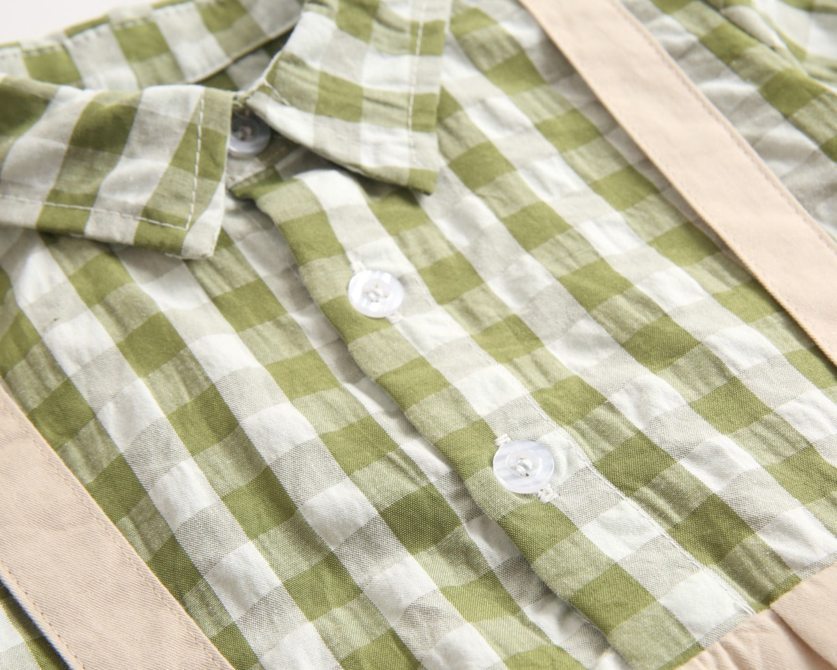 1pcs Plaid Pattern False 1 Pieces Design Lapel Bodysuit Onesies