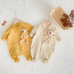 3D Cartoon Bear Patched Design Corduroy Fabric Button Front Romper