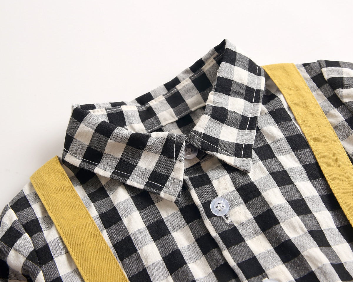 1pcs Plaid Pattern False 1 Pieces Design Lapel Bodysuit Onesies