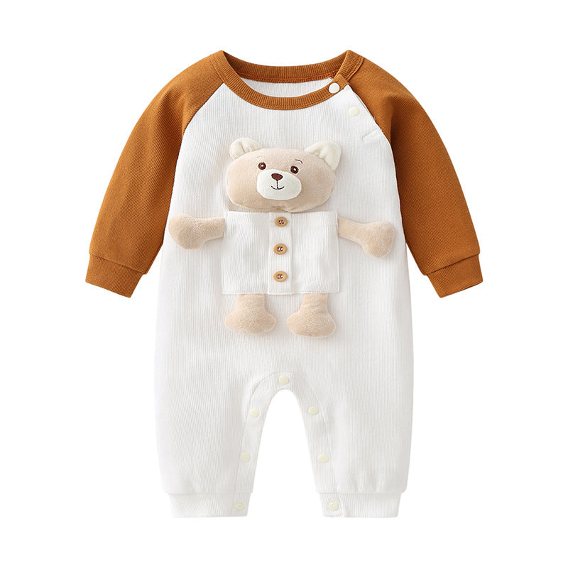 3D Cartoon Animal Patchwork Design Color Matching Long-Sleeved Rompers