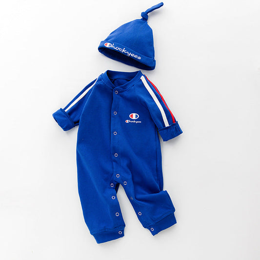 1pcs Solid Color Contrast Tape Design Pure Cotton Romper Jumpsuit