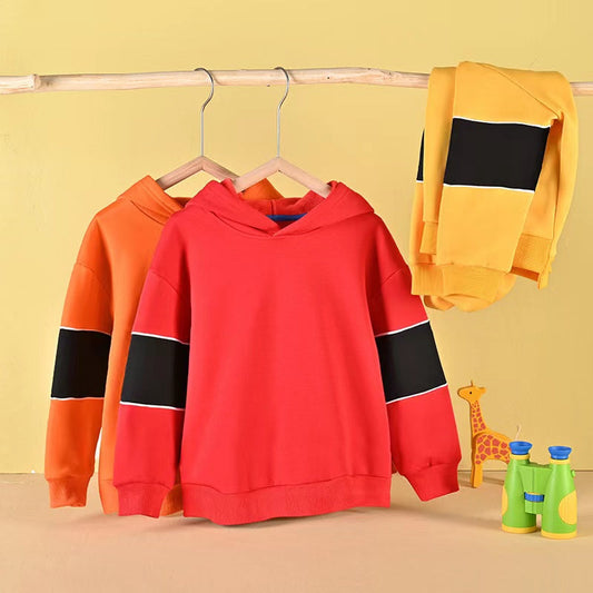 Contrast Tape Design Solid Color Fleece Thickened Hoodies