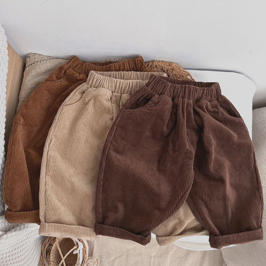 Solid Color Corduroy Fabric Long Pants With Pockets