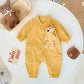 3D Cartoon Bear Patched Design Corduroy Fabric Button Front Romper