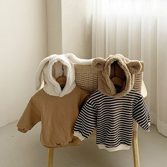 1pcs Striped Graphic Cartoon Shape Design Fleece Thermal Hoodies