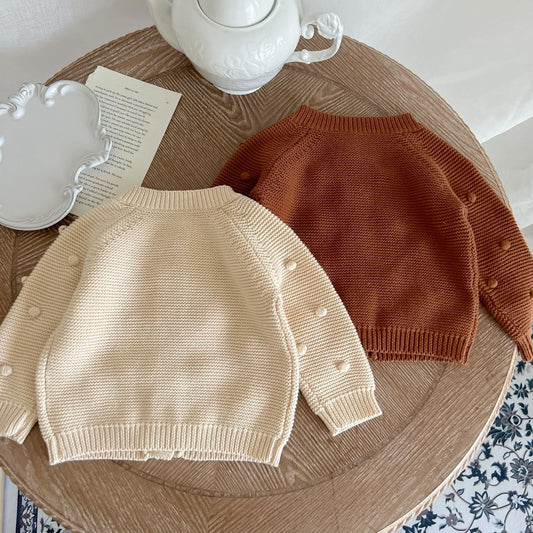 Solid Color Fur-Ball Patched Design Cardigan