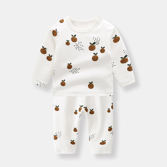 1pcs Allover Fruit Graphic Long Sleeve Bottoming Shirt & Trousers Sets